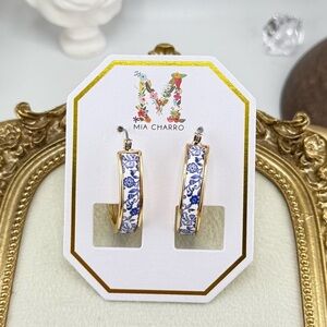 Mia Charro Blue & White Floral Enamel Hoop Earrings